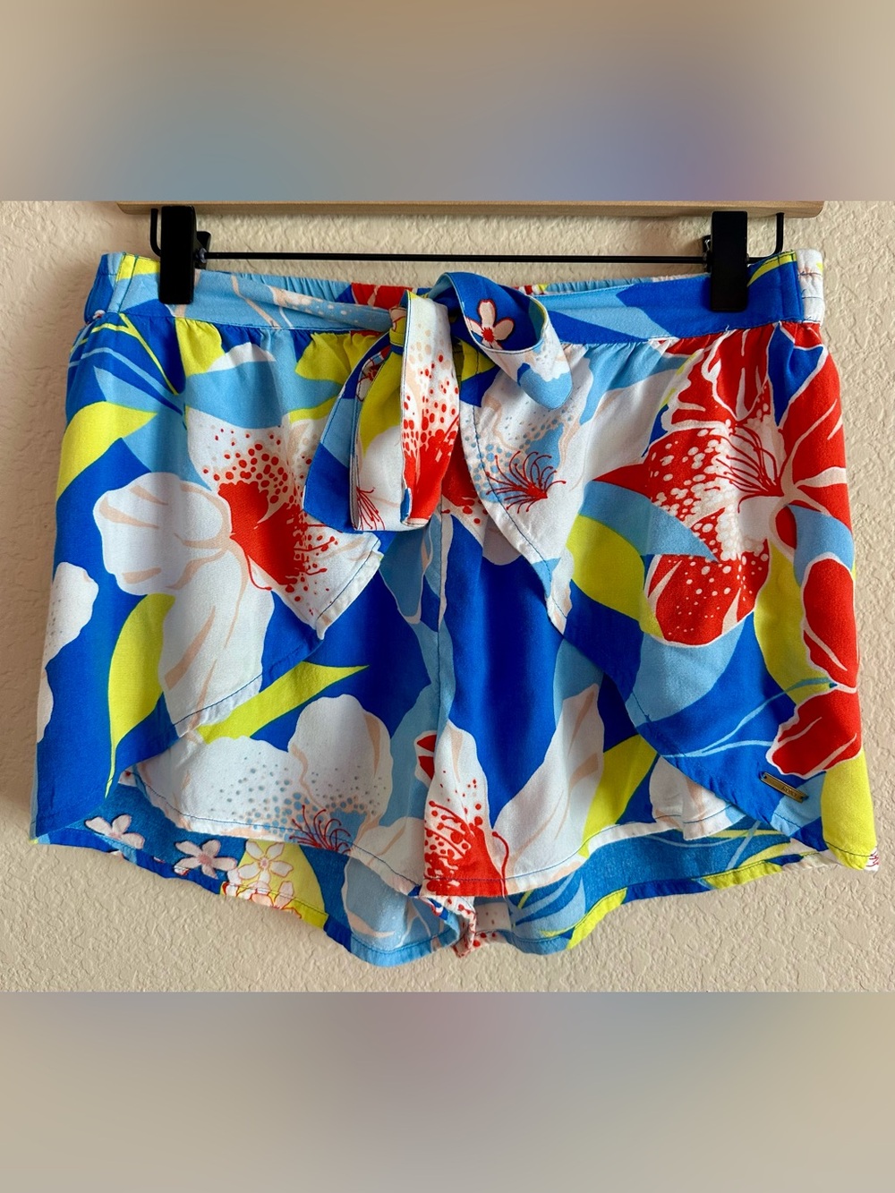 Roxy Lemon Chill Beach Shorts Tropical Wrap Tie Front Vacation Womens Sz S Beach